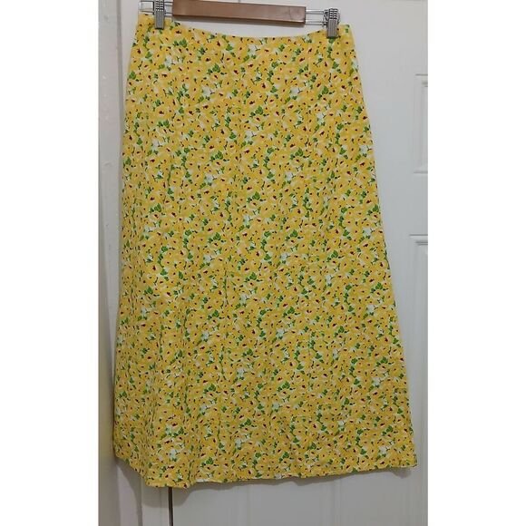 Ann Taylor womens size 4 linen viscose midi flare yellow green floral skirt - Picture 5 of 7